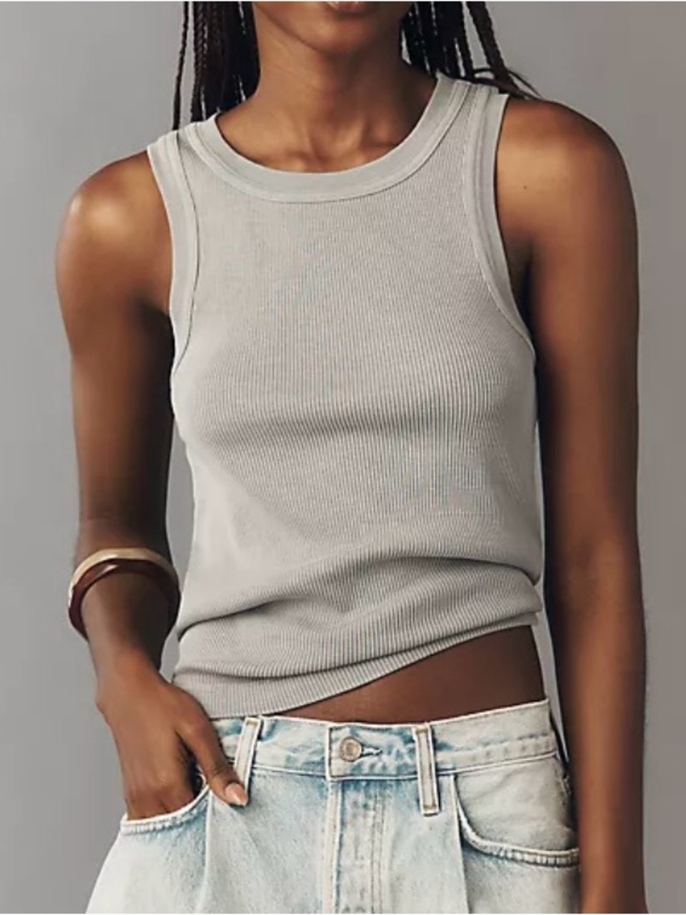 Anthropologie Ribbed Tank Top - Light Gray size s